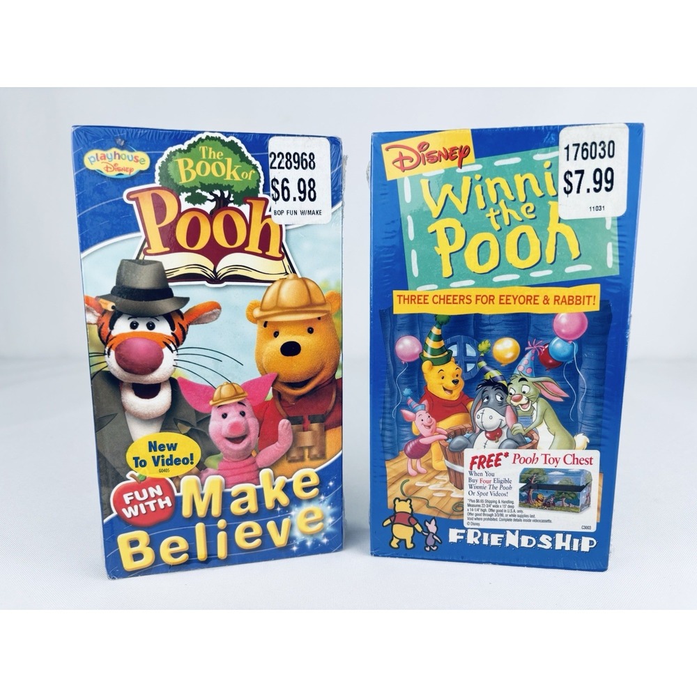 2 VHS Disney Book Of Winnie the Pooh Make Believe & Three Cheers Eeyore Rabbit